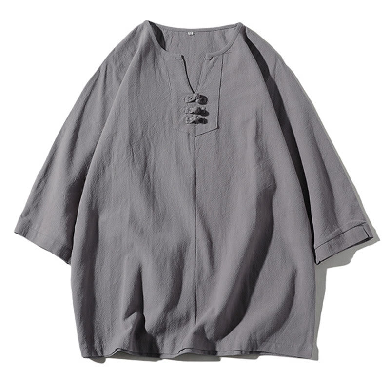 Conjunto de ropa de meditación para hombre Buddha Stones de 2 piezas: camiseta lisa con cuello con muescas y pantalones cortos de pierna ancha con bolsillos. - image 21