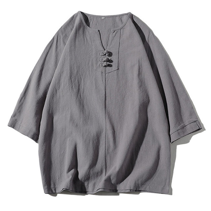 Conjunto de ropa de meditación para hombre Buddha Stones de 2 piezas: camiseta lisa con cuello con muescas y pantalones cortos de pierna ancha con bolsillos. - image 21