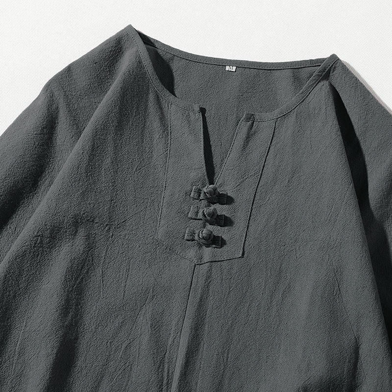Conjunto de ropa de meditación para hombre Buddha Stones de 2 piezas: camiseta lisa con cuello con muescas y pantalones cortos de pierna ancha con bolsillos. - image 5