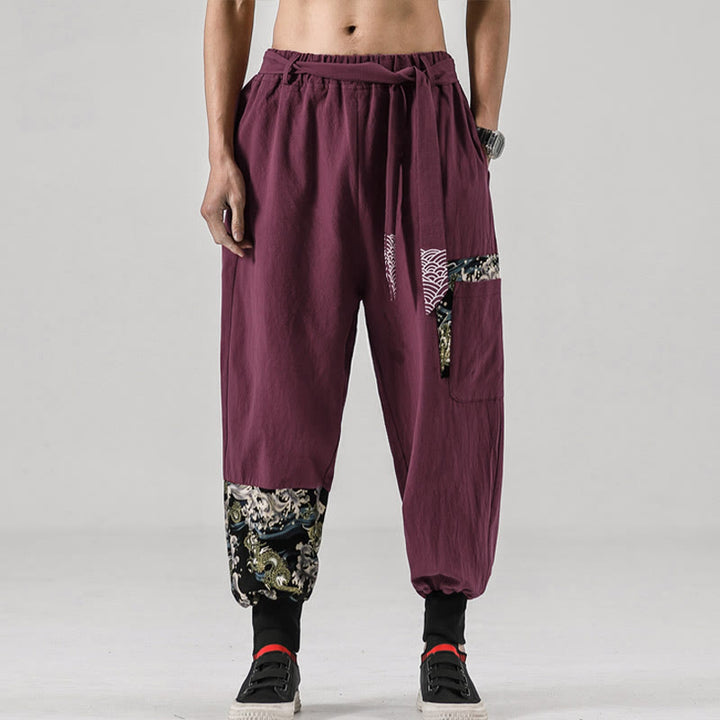 Pantalones harem para hombre con cordones y bolsillos, estampado de Buddha Stones y olas del océano. - image 15