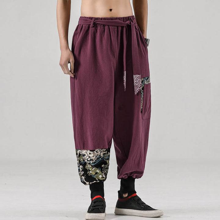 Pantalones harem para hombre con cordones y bolsillos, estampado de Buddha Stones y olas del océano. - image 17