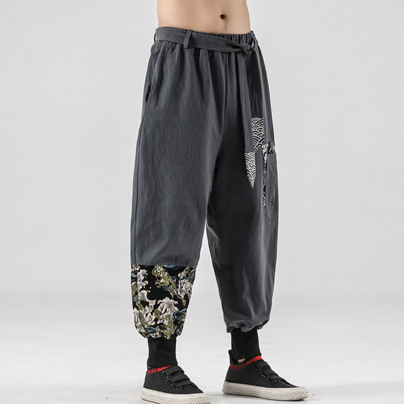 Pantalones harem para hombre con cordones y bolsillos, estampado de Buddha Stones y olas del océano. - image 27