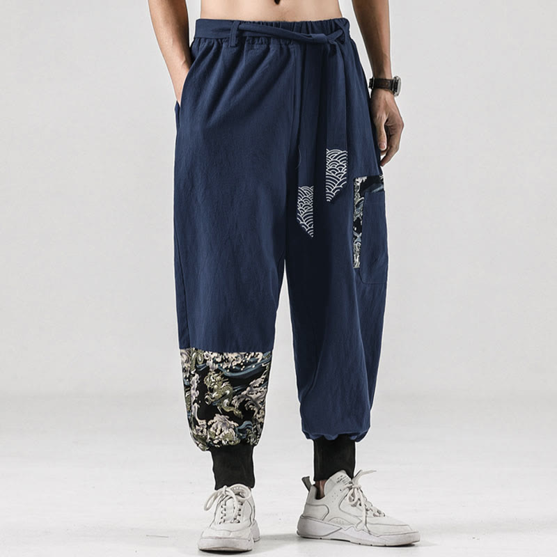 Pantalones harem para hombre con cordones y bolsillos, estampado de Buddha Stones y olas del océano. - image 30