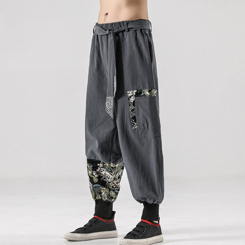 Pantalones harem para hombre con cordones y bolsillos, estampado de Buddha Stones y olas del océano. - image 23