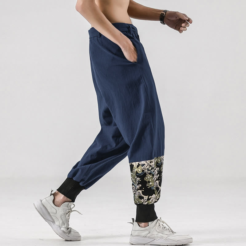 Pantalones harem para hombre con cordones y bolsillos, estampado de Buddha Stones y olas del océano. - image 36