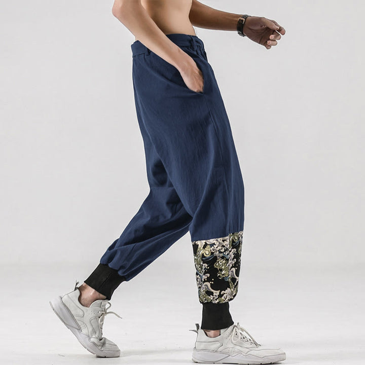 Pantalones harem para hombre con cordones y bolsillos, estampado de Buddha Stones y olas del océano. - image 36