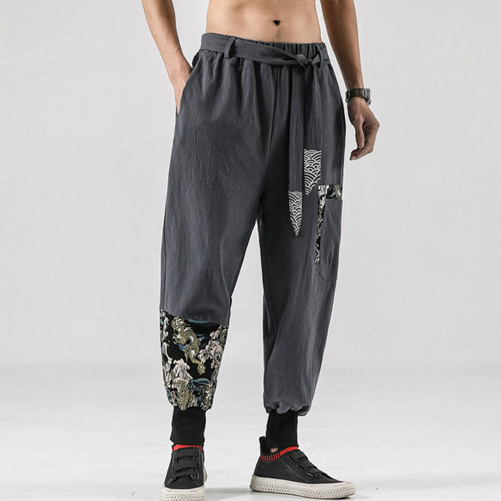Pantalones harem para hombre con cordones y bolsillos, estampado de Buddha Stones y olas del océano. - image 22