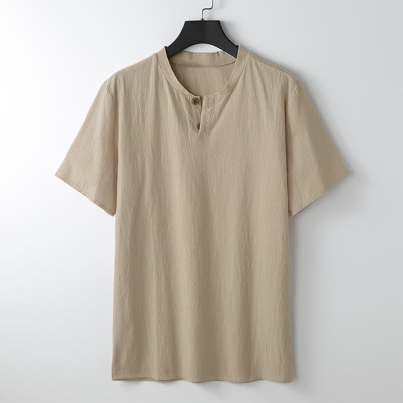 Camiseta holgada de hombre con Buddha Stones, color liso, manga corta, cuello con muescas y botones, suave - Mocasín - US/UK/AU54, EU64 (9XL) - image 8
