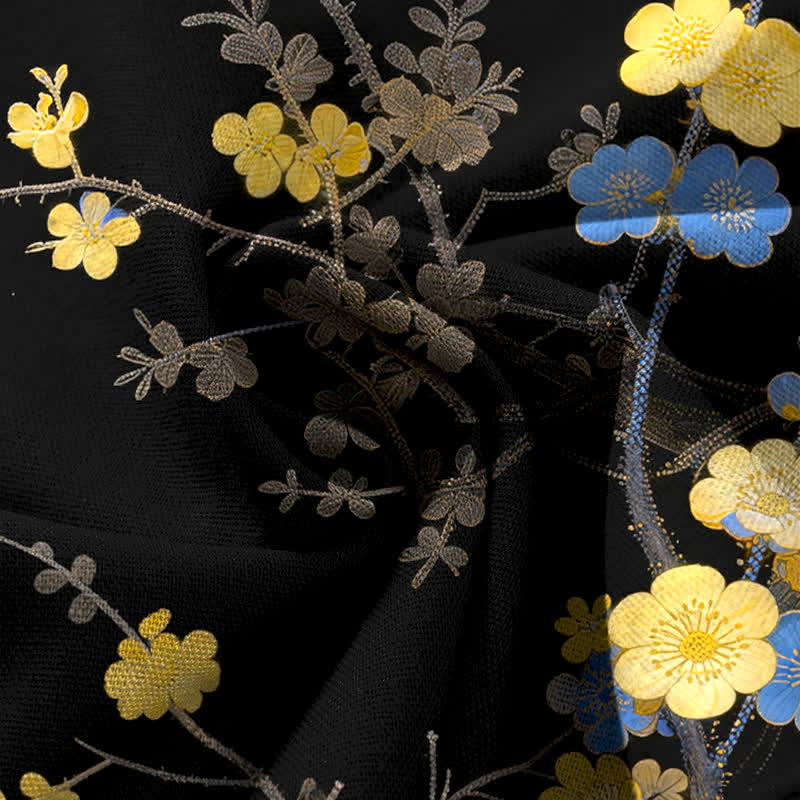 Buddha Stones Pantalones de mujer de algodón y lino con estampado floral amarillo vintage, cintura elástica y pernera ancha con bolsillos. - image 3