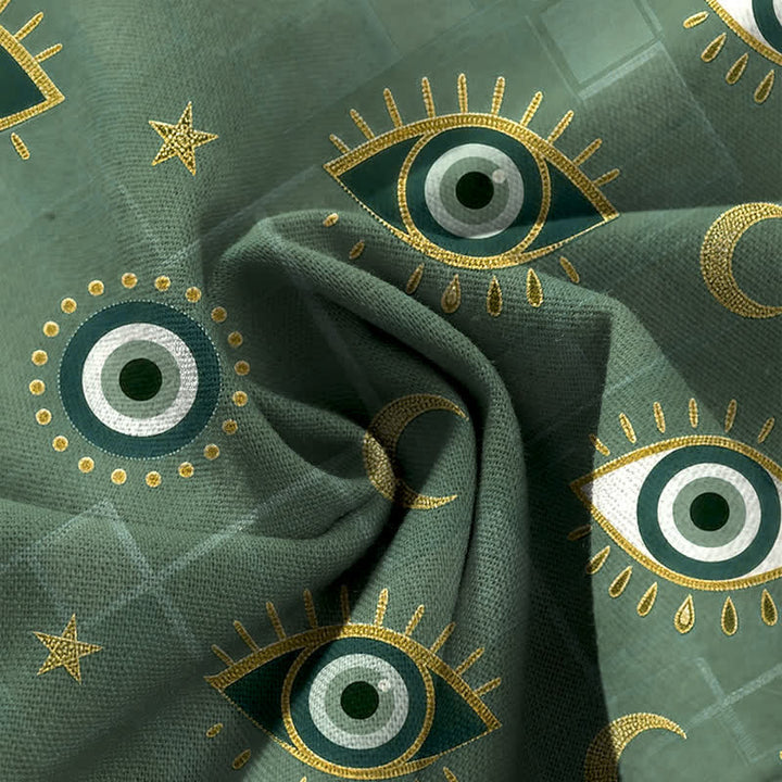 Buddha Stones Pantalones de mujer de lino y algodón con estampado de ojo turco y luna, cintura elástica, pernera ancha y bolsillos. - image 3