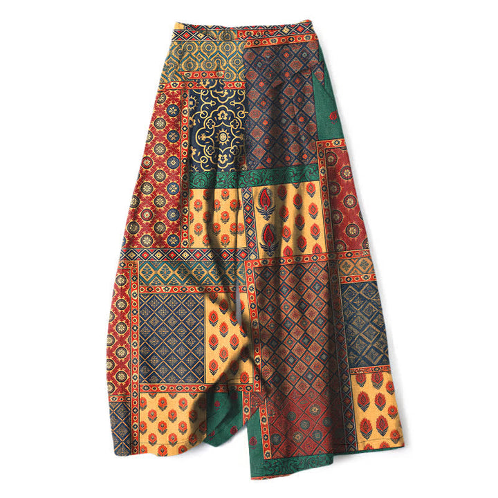 Buddha Stones Pantalones de mujer de lino y algodón con estampado floral vintage, cintura elástica, pernera ancha y bolsillos. - Tierra de siena - US16，UK/AU20，EU48 (3XL) - image 0