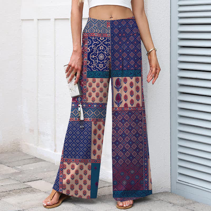 Buddha Stones Pantalones de mujer de lino y algodón con estampado floral vintage, cintura elástica, pernera ancha y bolsillos. - image 5
