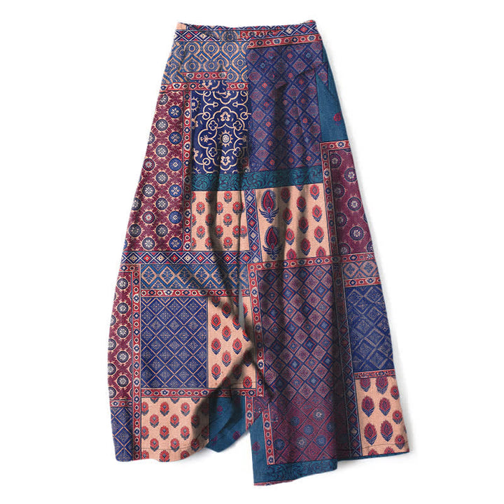 Buddha Stones Pantalones de mujer de lino y algodón con estampado floral vintage, cintura elástica, pernera ancha y bolsillos. - Azul pizarra oscuro - US16，UK/AU20，EU48 (3XL) - image 4