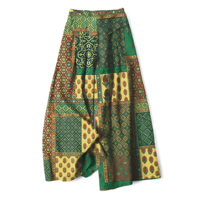 Buddha Stones Pantalones de mujer de lino y algodón con estampado floral vintage, cintura elástica, pernera ancha y bolsillos. - Verde oliva oscuro - US16，UK/AU20，EU48 (3XL) - image 6