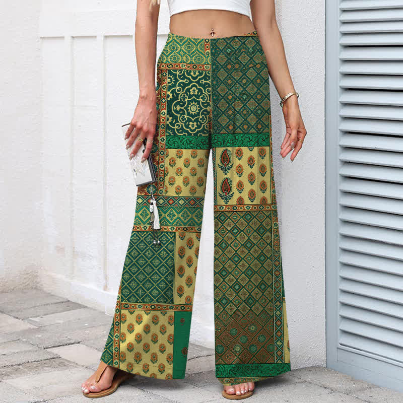Buddha Stones Pantalones de mujer de lino y algodón con estampado floral vintage, cintura elástica, pernera ancha y bolsillos. - image 7