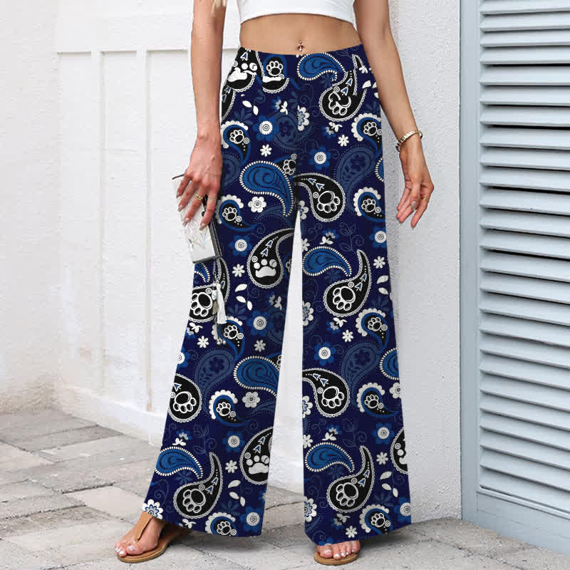 Buddha Stones Pantalones de mujer de lino y algodón con estampado floral paisley vintage, cintura elástica, pernera ancha y bolsillos. - image 1