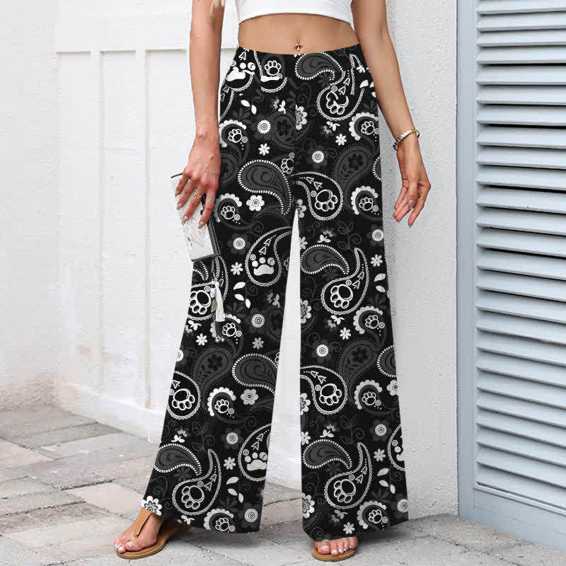 Buddha Stones Pantalones de mujer de lino y algodón con estampado floral paisley vintage, cintura elástica, pernera ancha y bolsillos. - image 5
