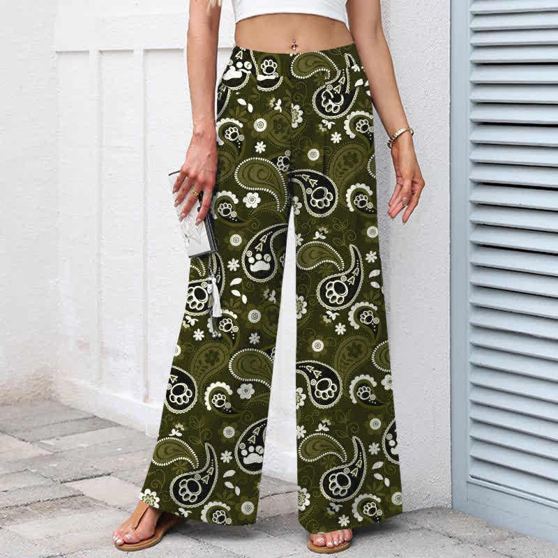 Buddha Stones Pantalones de mujer de lino y algodón con estampado floral paisley vintage, cintura elástica, pernera ancha y bolsillos. - image 7