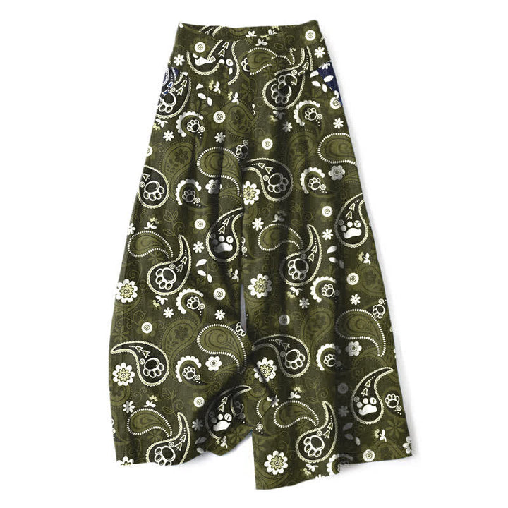 Buddha Stones Pantalones de mujer de lino y algodón con estampado floral paisley vintage, cintura elástica, pernera ancha y bolsillos. - Verde oliva oscuro - US16，UK/AU20，EU48 (3XL) - image 6