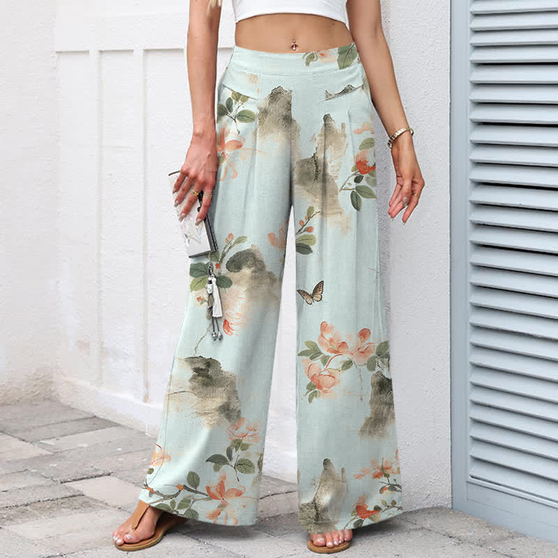 Buddha Stones Pantalones de mujer de lino y algodón con estampado floral vintage, cintura elástica, pernera ancha y bolsillos. - image 5