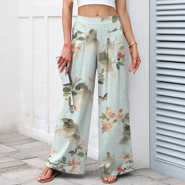 Buddha Stones Pantalones de mujer de lino y algodón con estampado floral vintage, cintura elástica, pernera ancha y bolsillos. - image 5