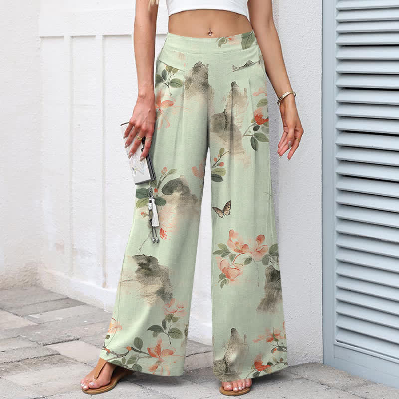 Buddha Stones Pantalones de mujer de lino y algodón con estampado floral vintage, cintura elástica, pernera ancha y bolsillos. - image 7