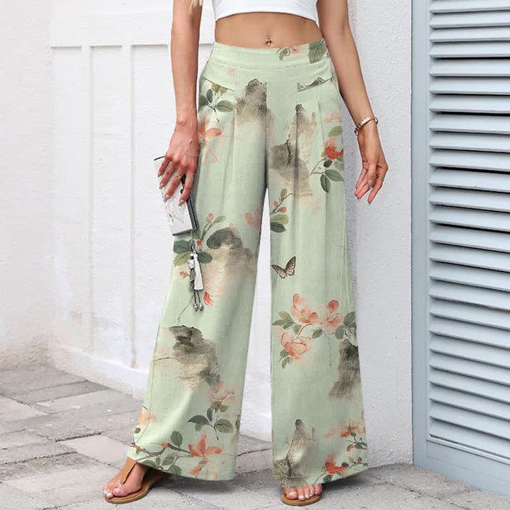 Buddha Stones Pantalones de mujer de lino y algodón con estampado floral vintage, cintura elástica, pernera ancha y bolsillos. - image 7