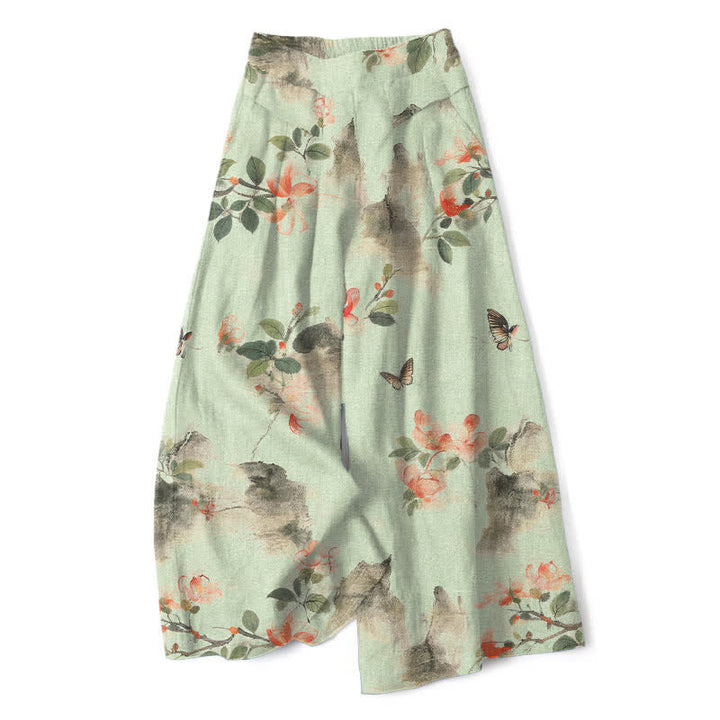 Buddha Stones Pantalones de mujer de lino y algodón con estampado floral vintage, cintura elástica, pernera ancha y bolsillos. - Gotas de miel - US16，UK/AU20，EU48 (3XL) - image 6
