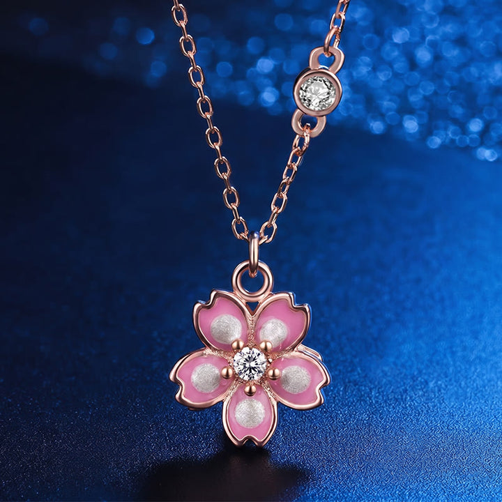 Colgante de plata de ley 925 con Buddha Stones , flor de cerezo, protección giratoria - Flor de cerezo en oro rosa - image 0