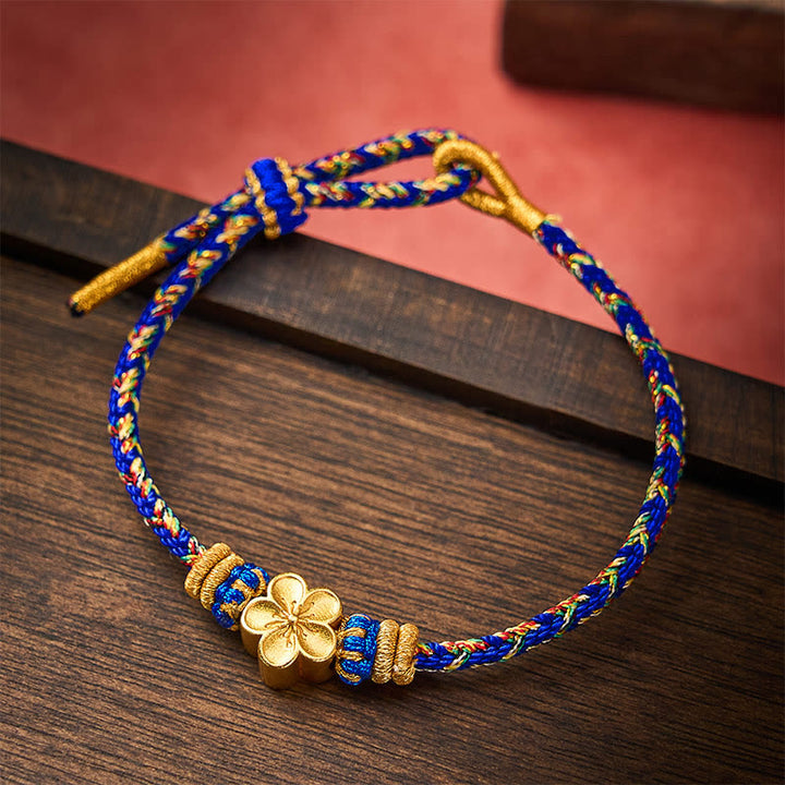 Buddha Stones Pulsera de la paz Om Mani Padme Hum tejida a mano con hilo - Azul - Con accesorio de flores - image 13