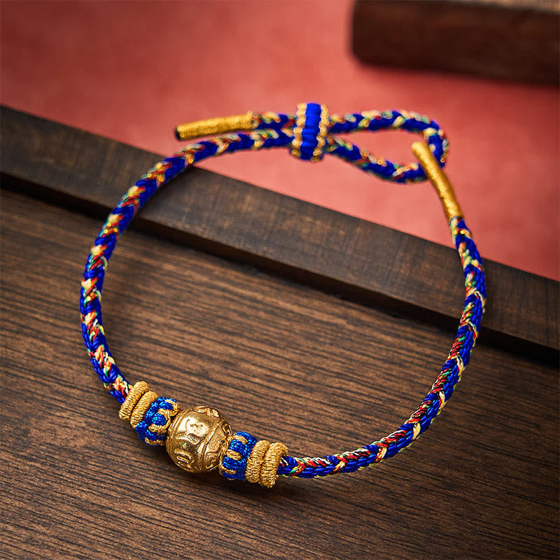Buddha Stones Pulsera de la paz Om Mani Padme Hum tejida a mano con hilo - Azul - Con accesorio Om Mani Padme Hum - image 0