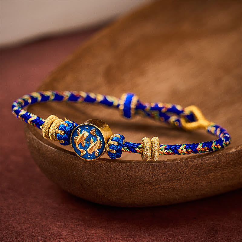 Buddha Stones Pulsera de cuerda tejida a mano con doble pez koi dorado para mayor resistencia - image 3