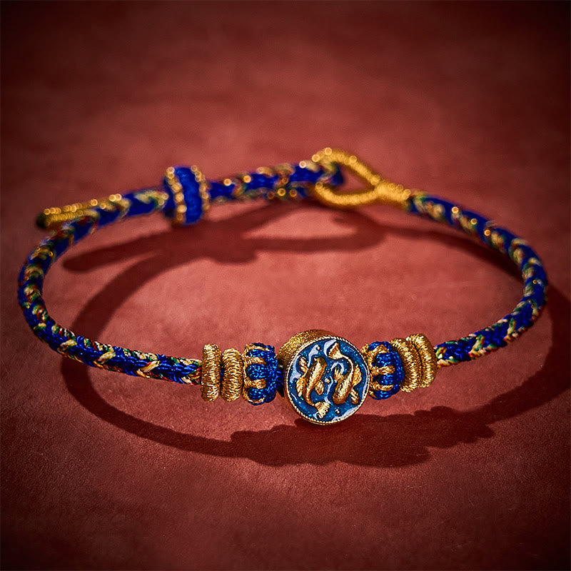 Buddha Stones Pulsera de cuerda tejida a mano con doble pez koi dorado para mayor resistencia - image 2