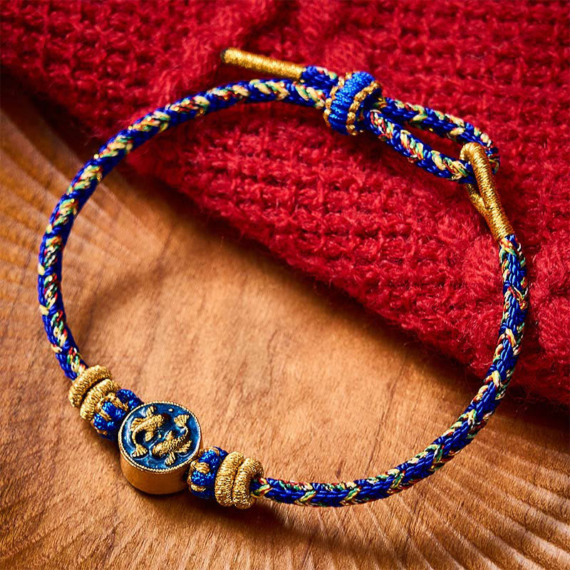 Buddha Stones Pulsera de cuerda tejida a mano con doble pez koi dorado para mayor resistencia - image 1