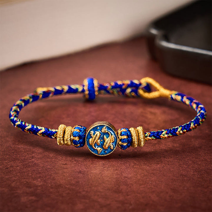 Buddha Stones Pulsera de cuerda tejida a mano con doble pez koi dorado para mayor resistencia - image 11