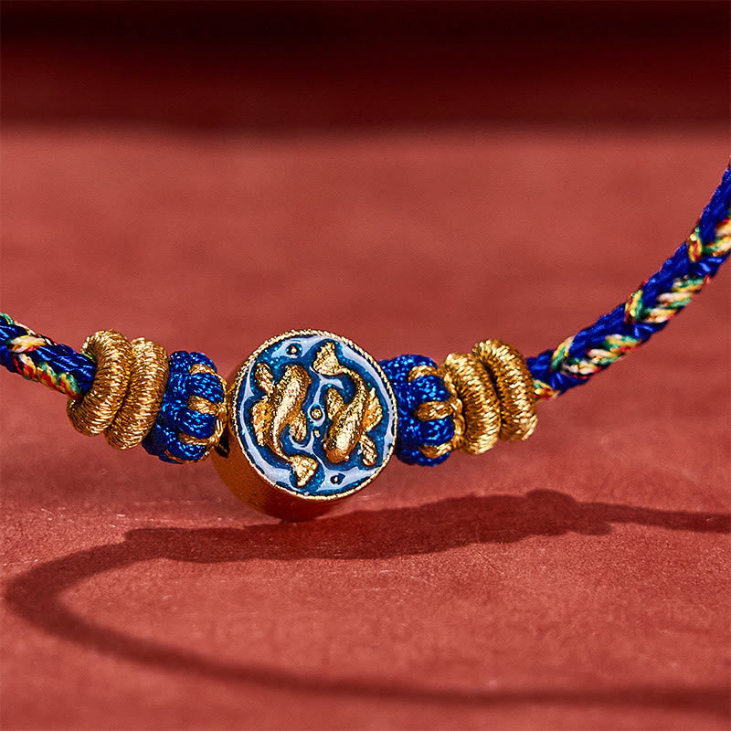 Buddha Stones Pulsera de cuerda tejida a mano con doble pez koi dorado para mayor resistencia - image 13