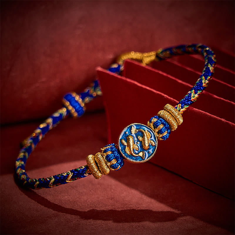 Buddha Stones Pulsera de cuerda tejida a mano con doble pez koi dorado para mayor resistencia - Azul (Circunferencia de la muñeca: 5,51-7,48 pulgadas / 14-19 cm) - image 0