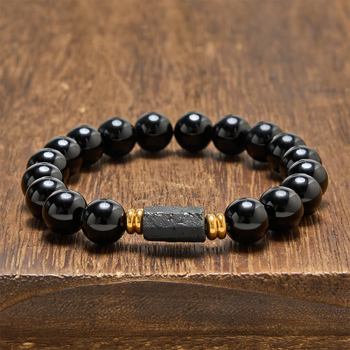 Buddha Stones Pulsera minimalista de cuentas redondas de obsidiana negra y turmalina negra para protección - Obsidiana negra y turmalina negra (forma alargada en bruto · tamaño variable) - 10 mm (circunferencia de la muñeca: 16-17 cm) - image 14
