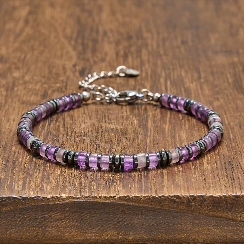 Buddha Stones Pulsera protectora de cuentas de piedra esmerilada de lapislázuli y amatista natural - Amatista (circunferencia de la muñeca: 15-18 cm) - image 5