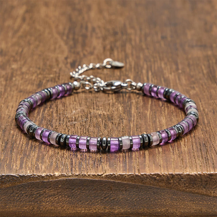 Buddha Stones Pulsera protectora de cuentas de piedra esmerilada de lapislázuli y amatista natural - Amatista (circunferencia de la muñeca: 15-18 cm) - image 5