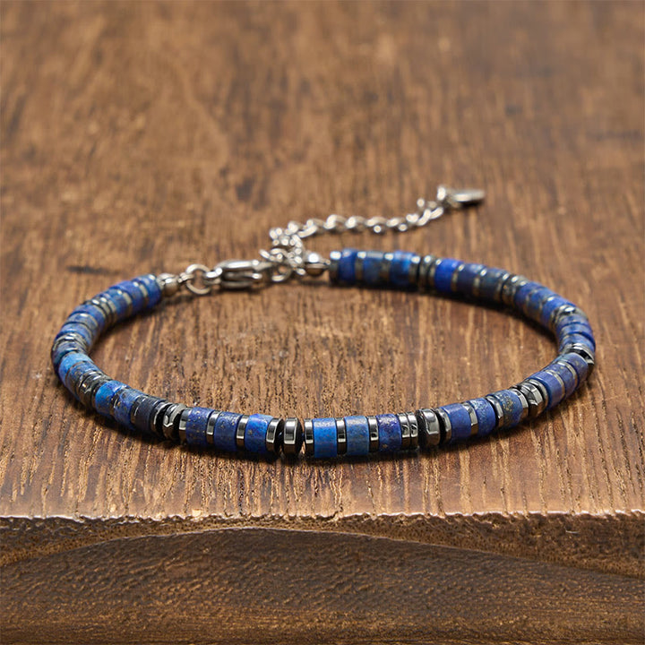 Buddha Stones Pulsera protectora de cuentas de piedra esmerilada de lapislázuli y amatista natural - Lapislázuli (circunferencia de la muñeca: 15-18 cm) - image 0