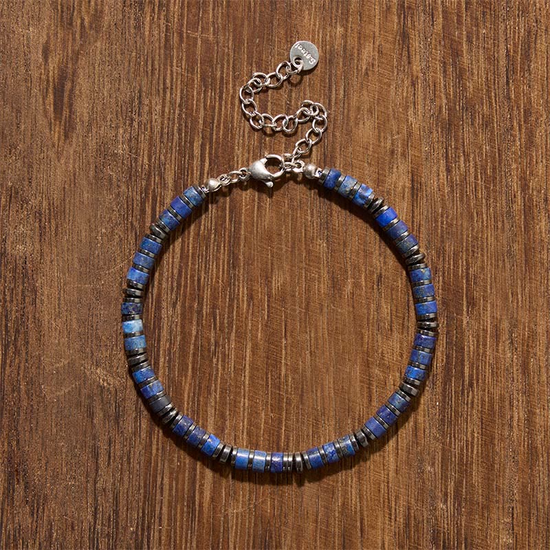 Buddha Stones Pulsera protectora de cuentas de piedra esmerilada de lapislázuli y amatista natural - image 1