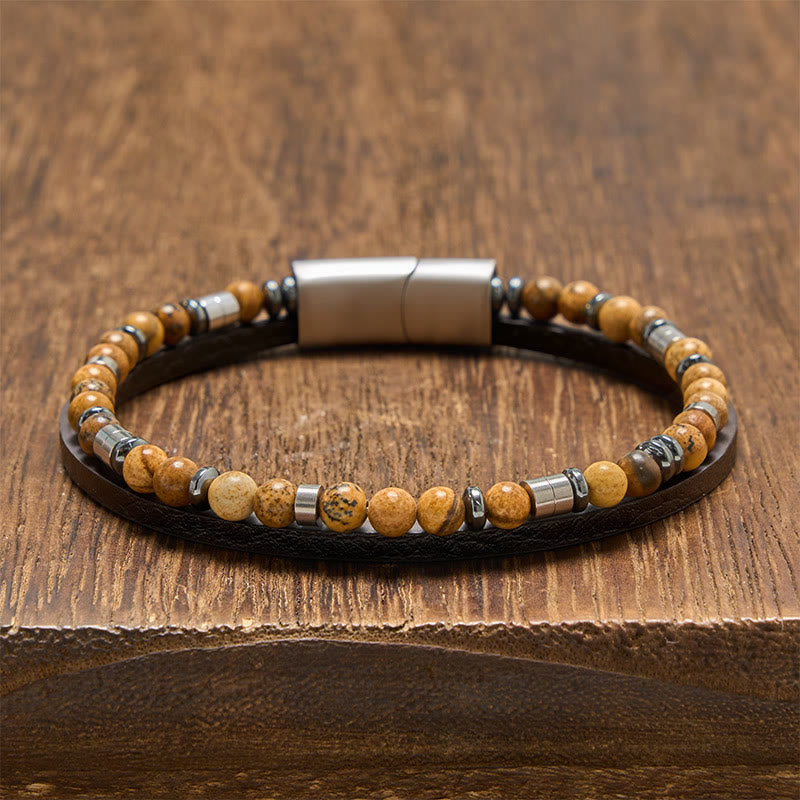 Buddha Stones Pulsera de cuero de doble vuelta Lapislázuli Truth - Ojo de tigre (circunferencia de la muñeca: 19-20 cm) - image 23