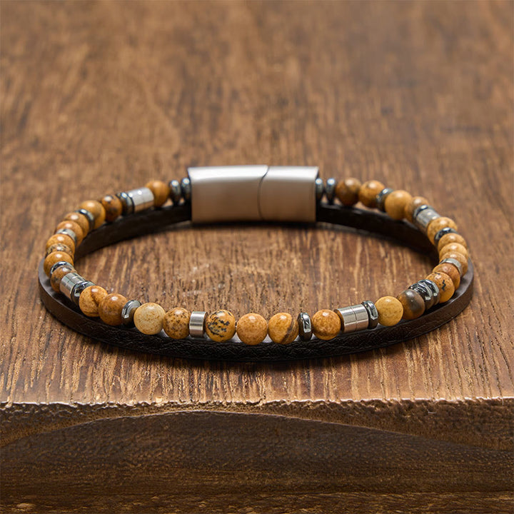 Buddha Stones Pulsera de cuero de doble vuelta Lapislázuli Truth - Ojo de tigre (circunferencia de la muñeca: 19-20 cm) - image 23