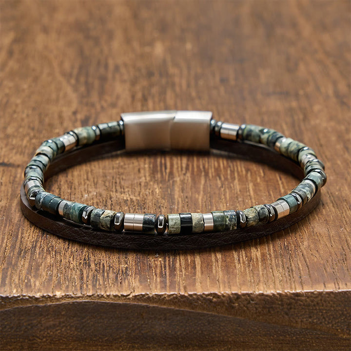 Buddha Stones Pulsera de cuero de doble vuelta Lapislázuli Truth - Amazonita (Circunferencia de la muñeca: 19-20 cm) - image 8