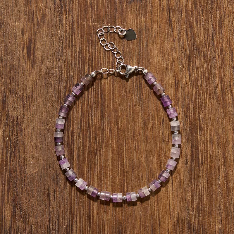 Buddha Stones Pulsera de cuentas planas de amatista, ojo de tigre, cuarzo rosa, jaspe azul moteado y obsidiana negra. - image 1
