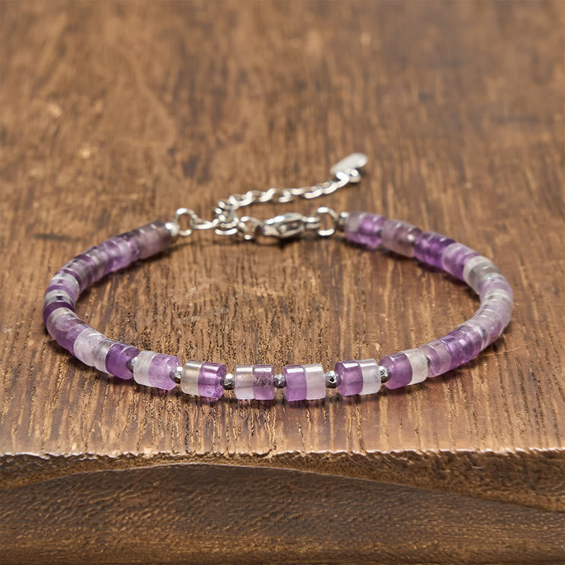 Buddha Stones Pulsera de cuentas planas de amatista, ojo de tigre, cuarzo rosa, jaspe azul moteado y obsidiana negra. - Amatista (Circunferencia de la muñeca: 16-18 cm) - image 0