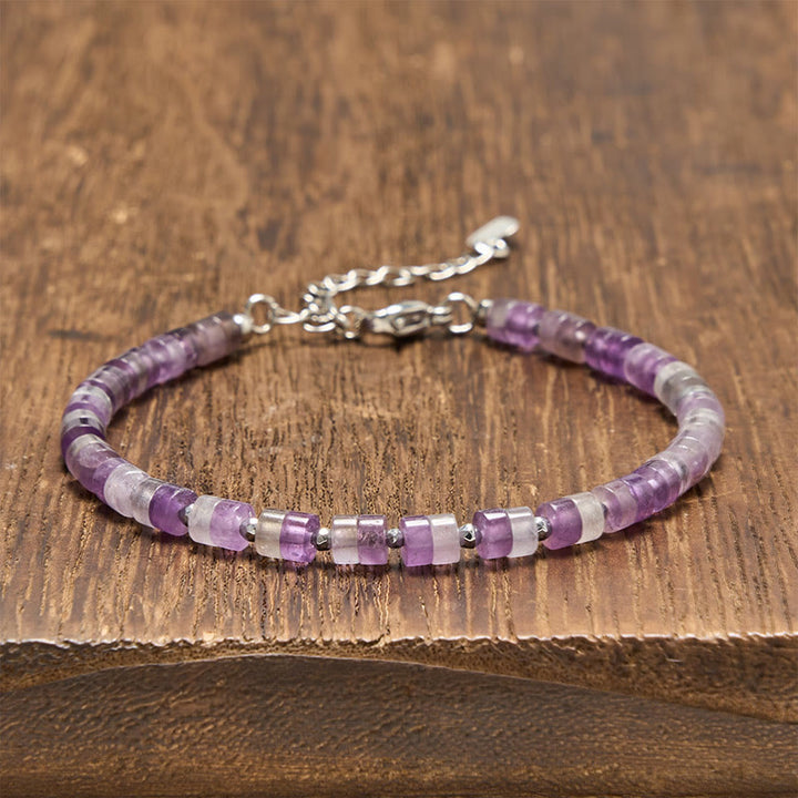 Buddha Stones Pulsera de cuentas planas de amatista, ojo de tigre, cuarzo rosa, jaspe azul moteado y obsidiana negra. - Amatista (Circunferencia de la muñeca: 16-18 cm) - image 0
