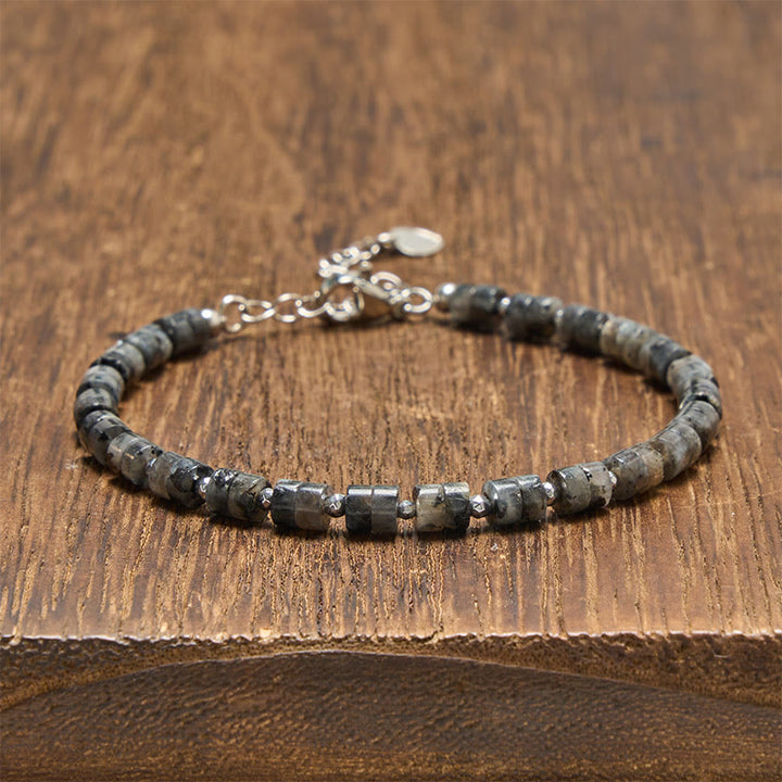 Buddha Stones Pulsera de cuentas planas de amatista, ojo de tigre, cuarzo rosa, jaspe azul moteado y obsidiana negra. - Piedra negra brillante (circunferencia de la muñeca: 16-18 cm) - image 35