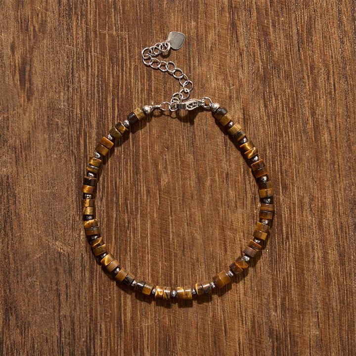 Buddha Stones Pulsera de cuentas planas de amatista, ojo de tigre, cuarzo rosa, jaspe azul moteado y obsidiana negra. - image 6